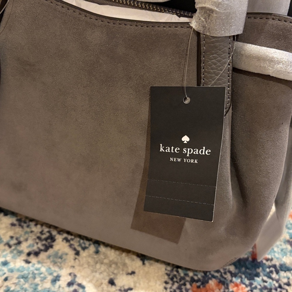 NWT Kate Spade NY â ď¸ Dumpling Suede Small Satchel Gray Leather Hare Grey New - Picture 11 of 13